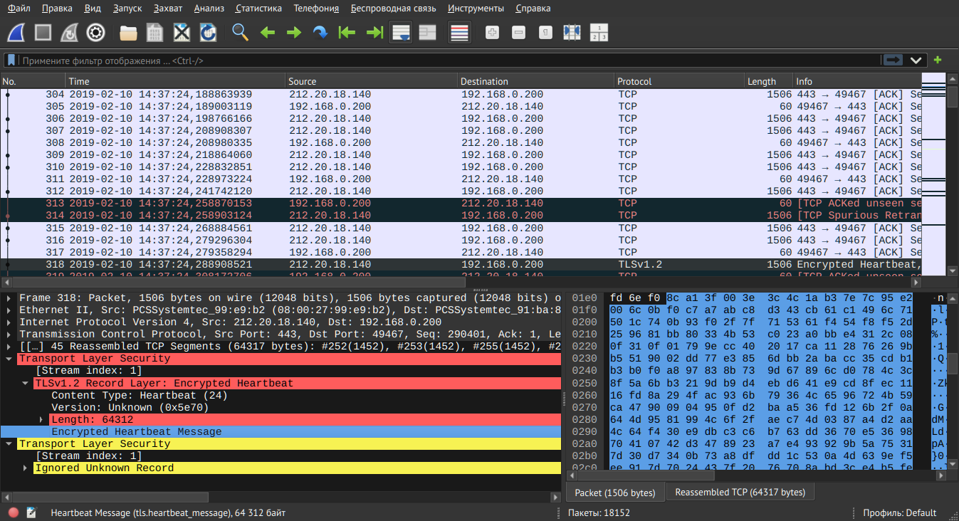 Wireshark. Фрагментированный пакет