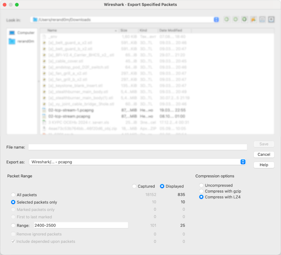 Wireshark. Экспорт пакетов